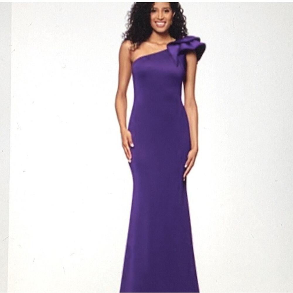 Betsy Adam Evening Gown Purple One Shoulder Bow Ruffle Y2K Formal Dress NWT 4